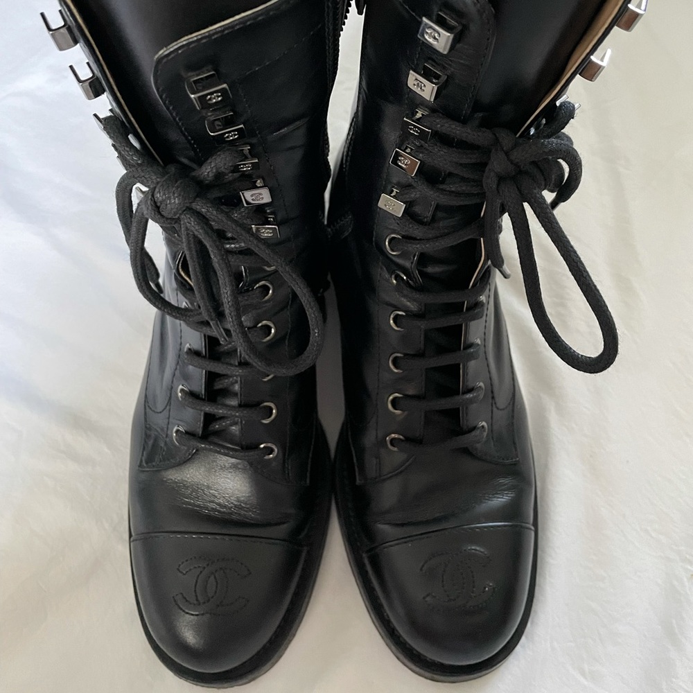 Chanel Lace Up Combat Boots
